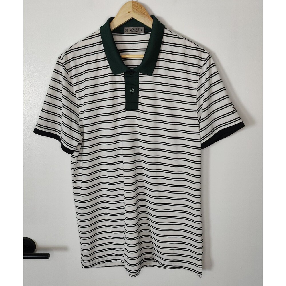 G/FORE Golf Short Sleeve Striped Polo Shirt Size Large Skull Logo